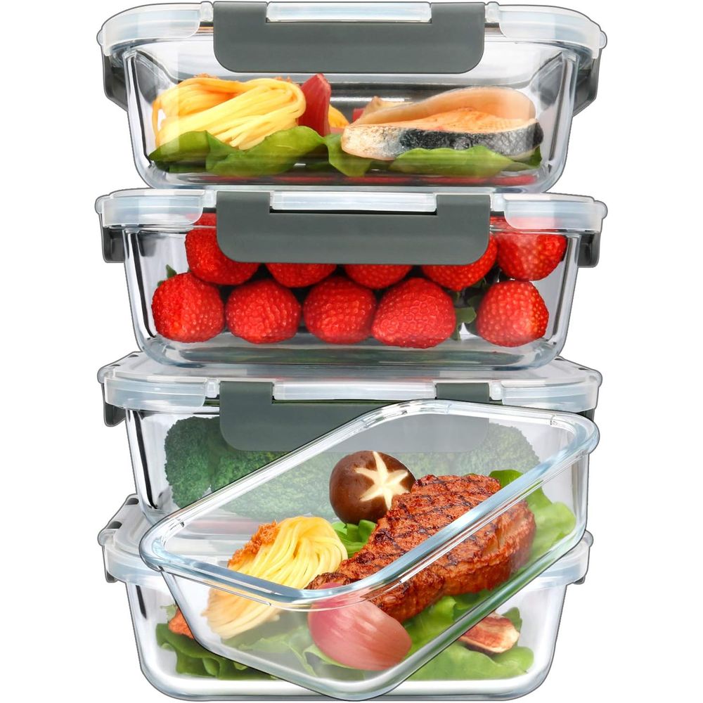 Meal Prep Glass Containers With Lids - 5 packs, contenants en verre pour