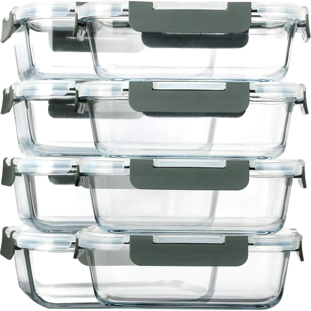 Meal Prep Glass Containers With Lids - Lot de 8, contenants en verre