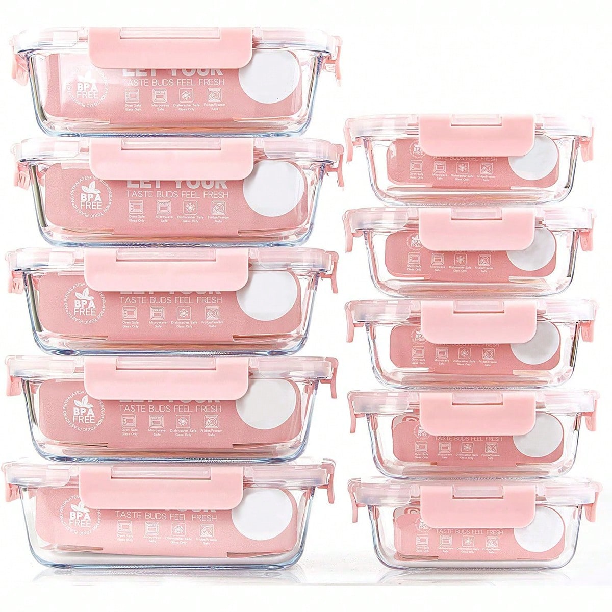 Meal Prep Glass Containers With Lids - Lot de 10 récipients en verre