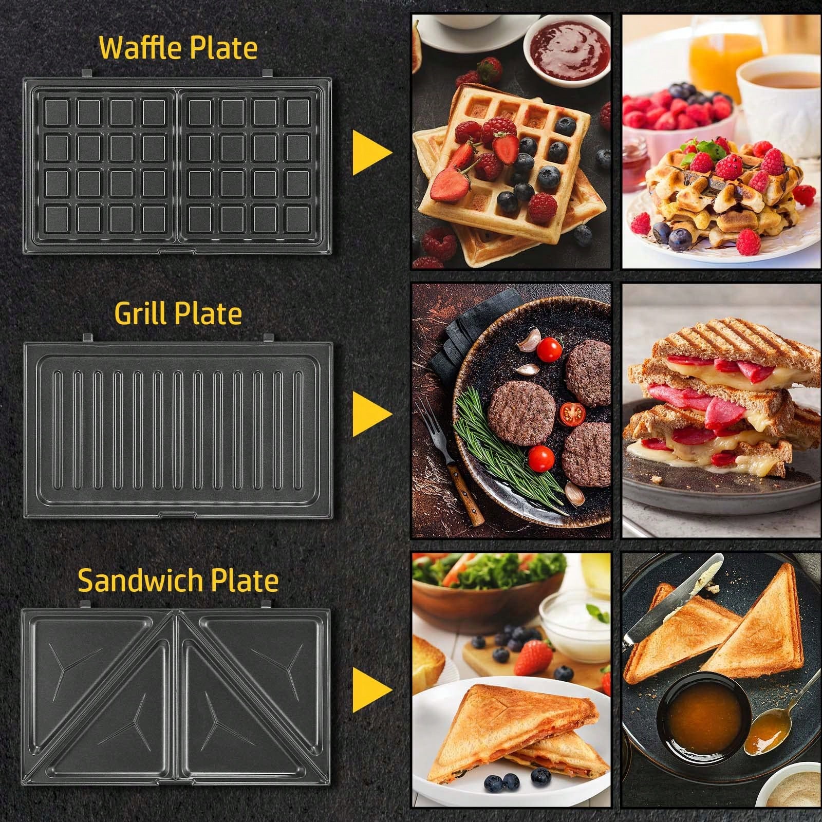 Machine à gaufres 3-en-1, 750W - Breakfast Sandwich Press avis et prix