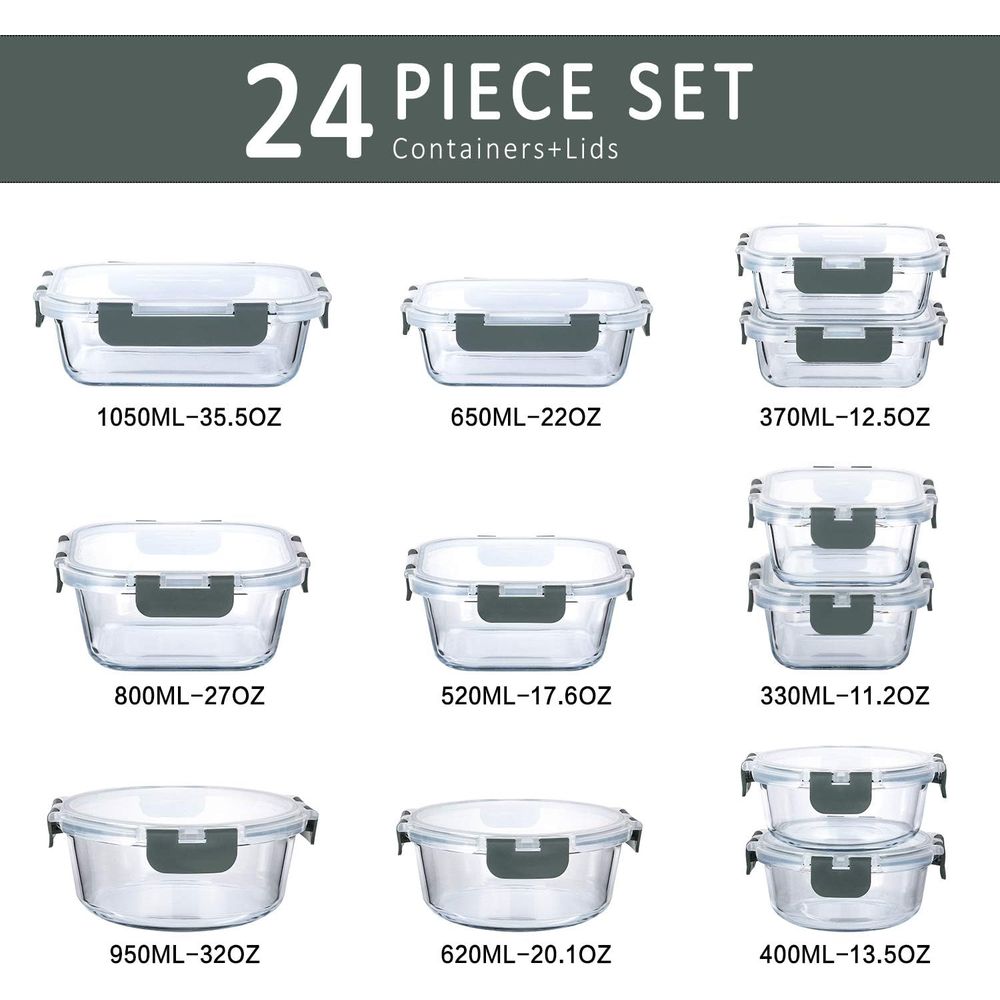 24 récipients de conservation  - Meal Prep Glass Containers With Lids avis et prix